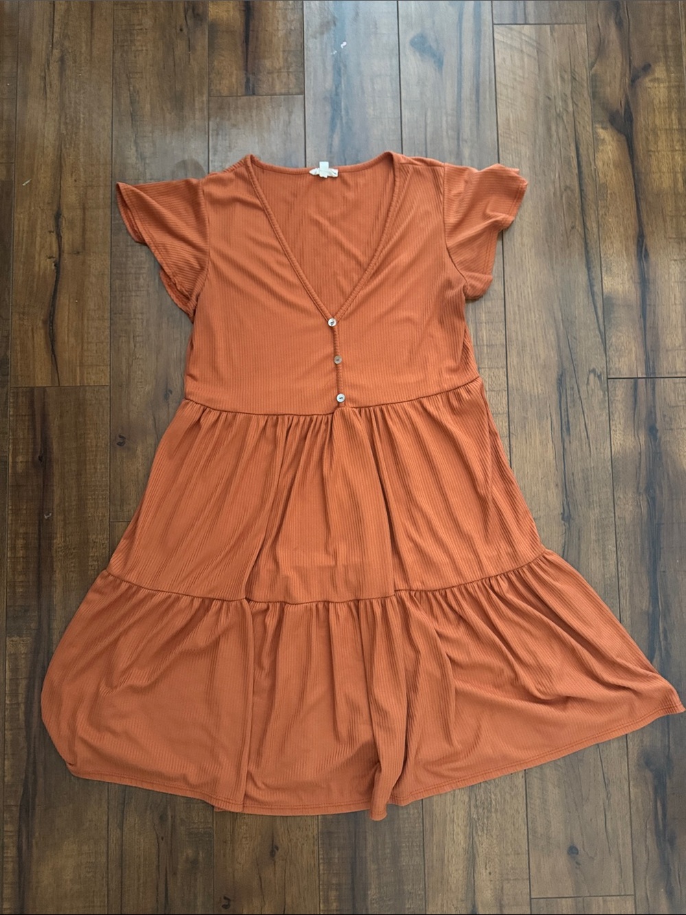 See You Monday Rust Orange Tiered V-Neck Dress